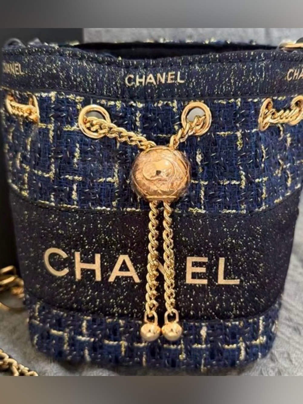 GWP-CHANEL Black & Gold Tweed Mini Bucket Bag